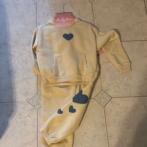 Charming Cream Sweatsuit with Blue Heart Details